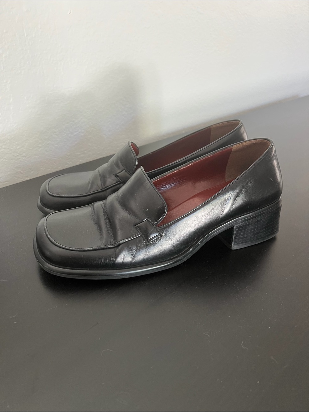 Nine West Classic Black Leather Women's Block Heel Loafers